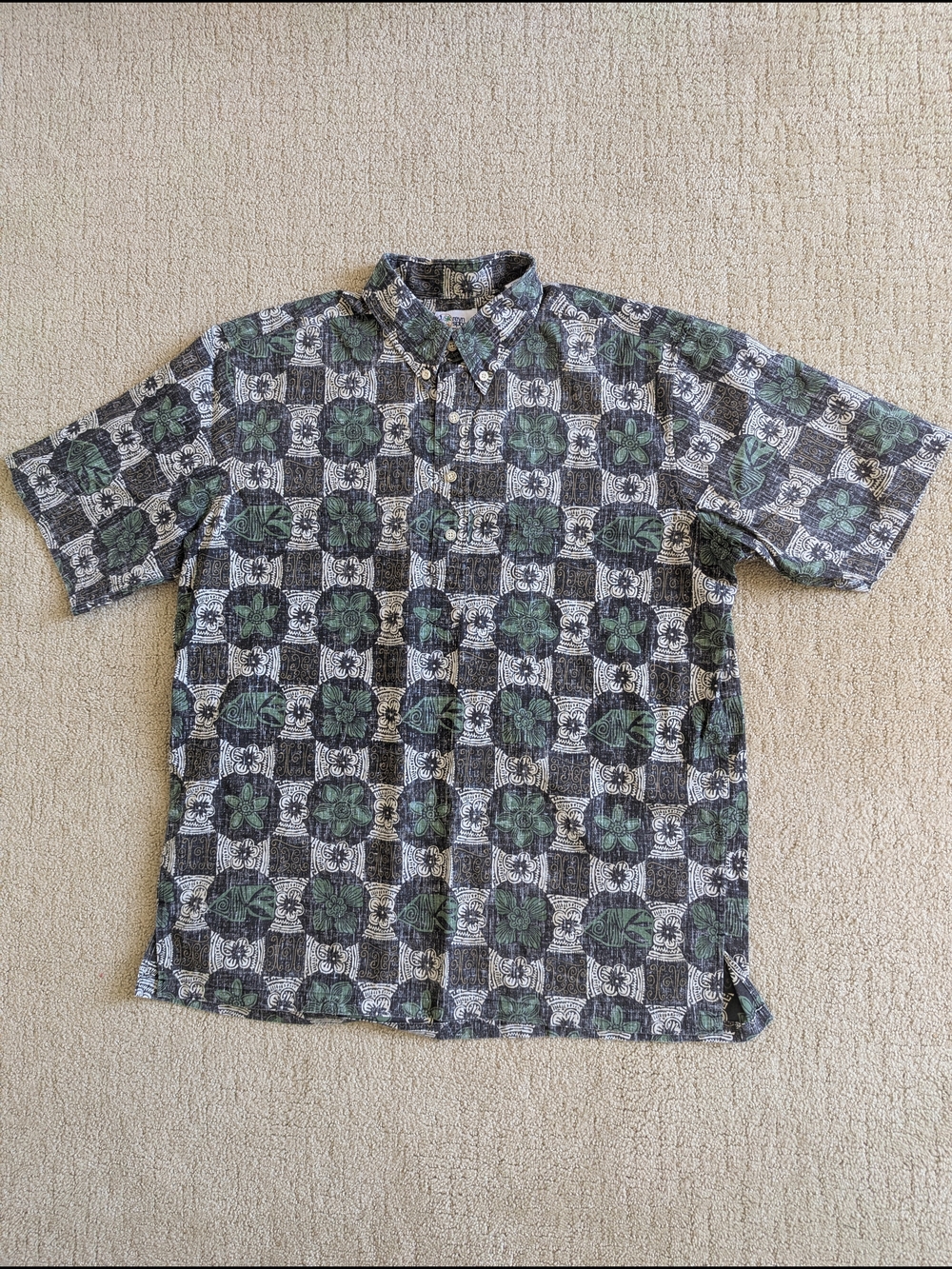 Reyn Spooner Quarter Button Down Hawaiian Reverse Print Shirt AOP L Flroal VTG